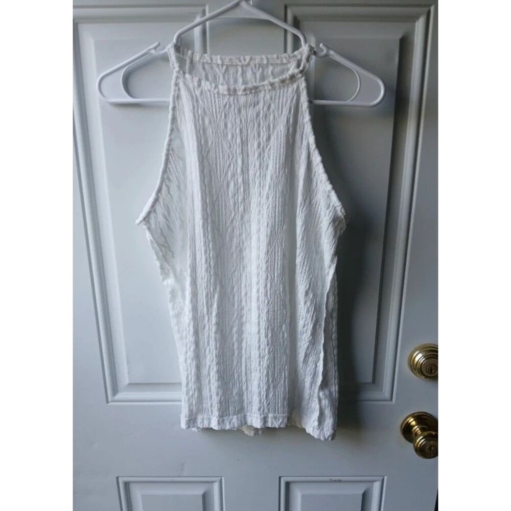 Women's White Textured Halter Women's Small Tank Top